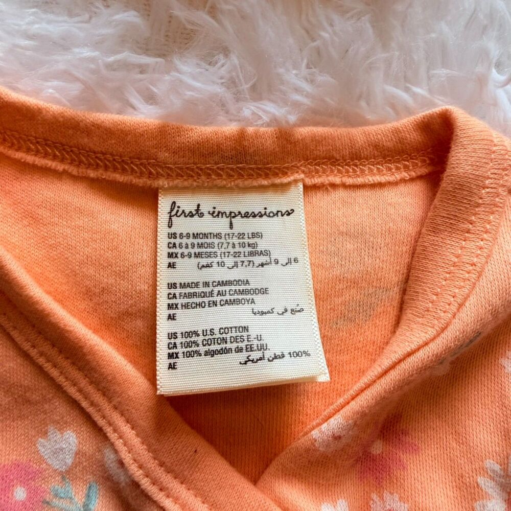 Floral Baby Outfit Set 3 Piece Orange Top + Pants + Hat 6-9M - Picture 9 of 9